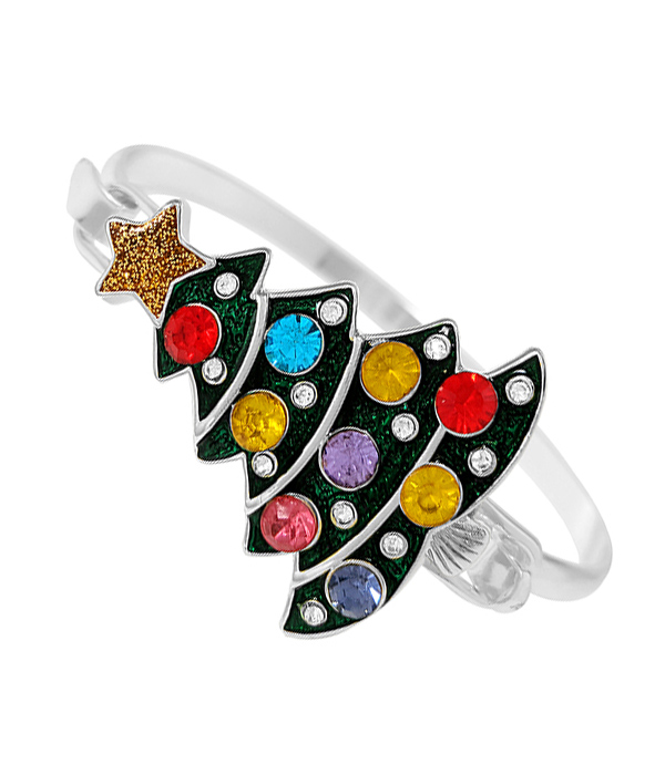 Multi crystal christmas tree bangle bracelet