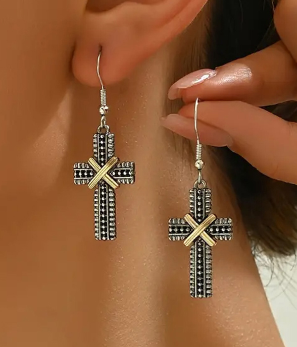 Textured cross earring