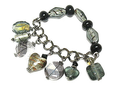 Dangling style murono glass beads chain and stretch bracelet