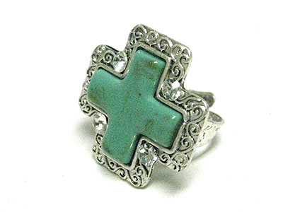 Marblic stone cross adjustable ring