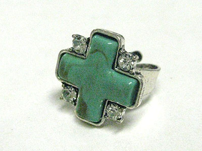 Marblic stone cross adjustable ring