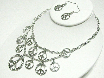 Double layer multi peace mark dangle chain necklace set