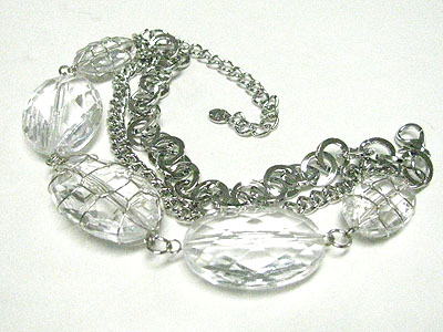 Multi metal chain and metal wired stone link bracelet