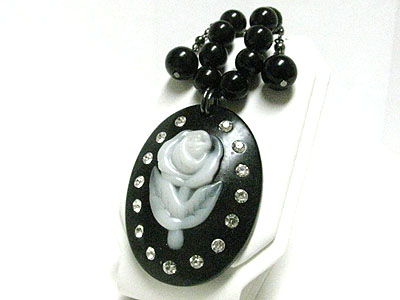 Crystal stud flower cameo pendant ball neckalce set