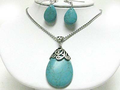 Natural stone pendant neckalce earring set