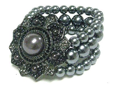 Crystal and formica stone deoc flower and ball stretch bracelet