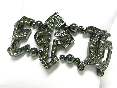 Crystal cross and hope metal stretch bracelet