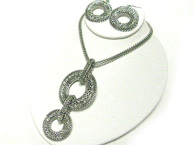 Mesh metal donut link neckalce earring set