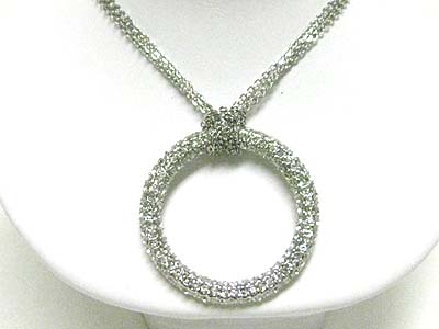 Crystal stud large round pendant multi chain necklace