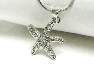 Crystal stud starfish pendant necklace