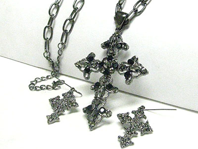 Austrian crystal antique cross pendant necklace earring set