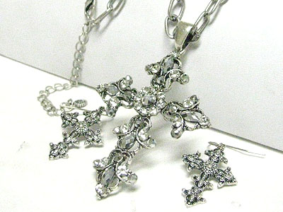 Austrian crystal antique cross pendant necklace earring set