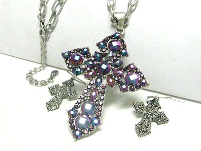 Austrian crystal antique cross pendant necklace earring set