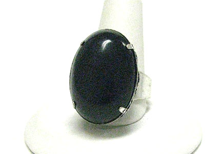 Oval shape natural jet stone adjustable size ring