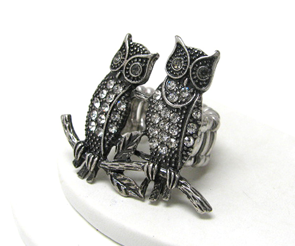 Crystal stud dual owl stretch ring