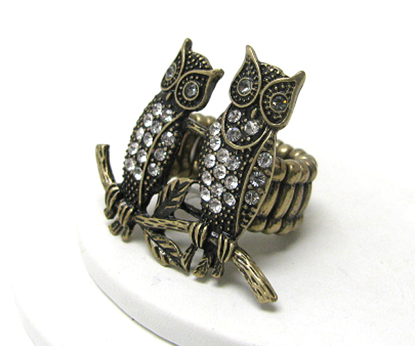 Crystal stud dual owl stretch ring