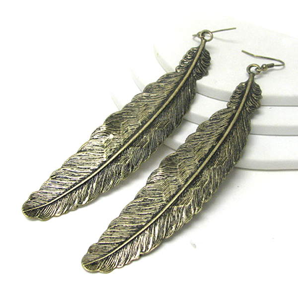 5 inch long metal feather earring