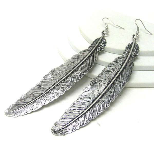 5 inch long metal feather earring