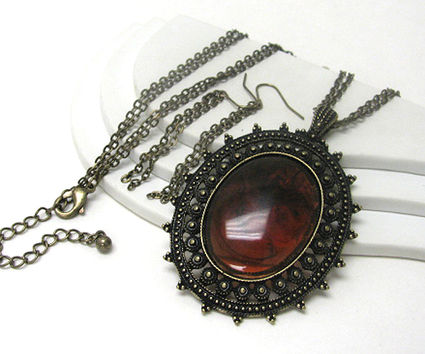 3 inch long large stone pendant long necklace