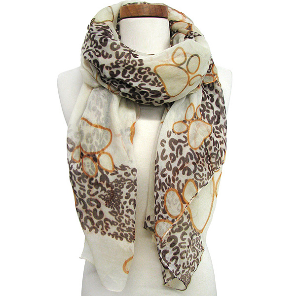 100% polyester animal and paw mixed pattern chiffon scarf