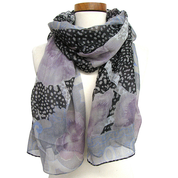 100% polyester mixed flower pattern chiffon scarf