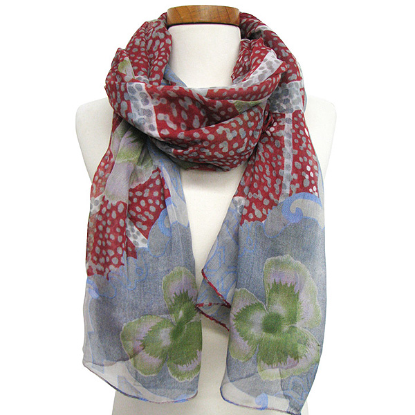 100% polyester mixed flower pattern chiffon scarf