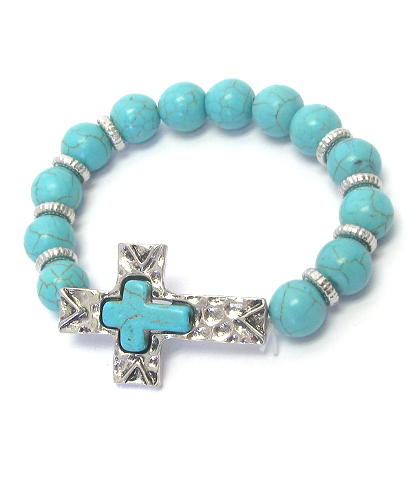 Turquoise cross stretch bracelet