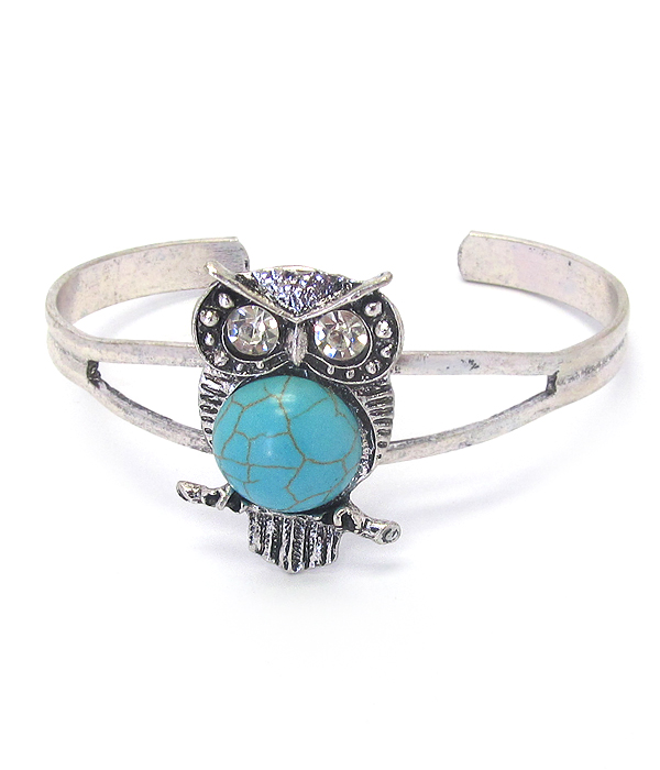 Turquoise owl bangle bracelet