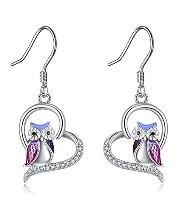 Owl and heart earring