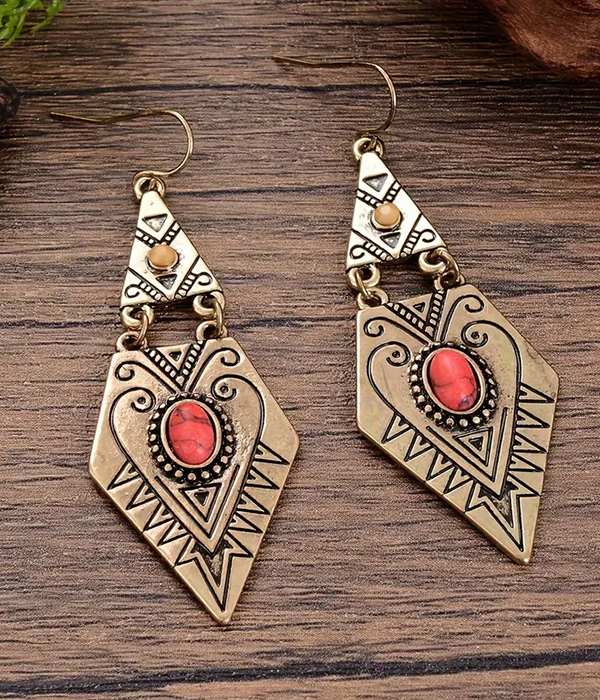 Aztec pattern metal earring