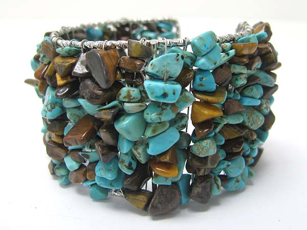 Natural chip stone deco metal wired cuff bangle