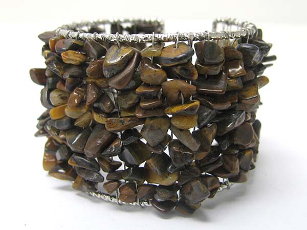 Natural chip stone deco metal wired cuff bangle