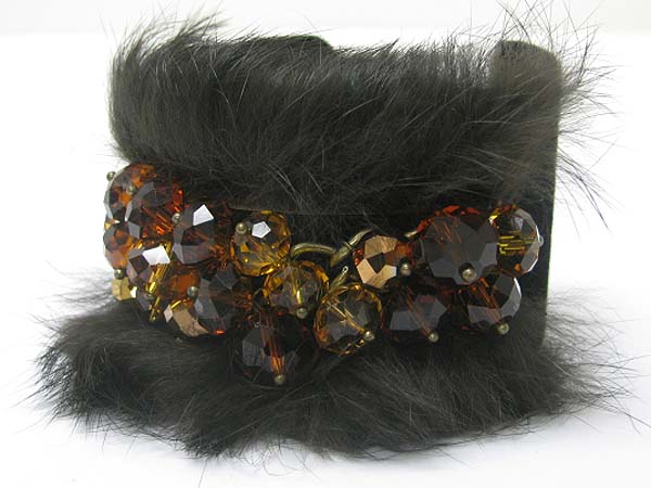 Fur deco glass beads deco cuff bangle