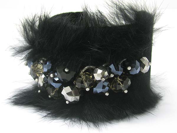 Fur deco glass beads deco cuff bangle