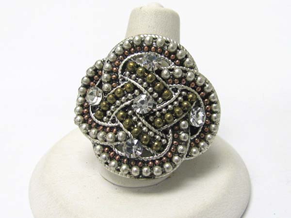 Crystal and and metal beads deco stretch ring