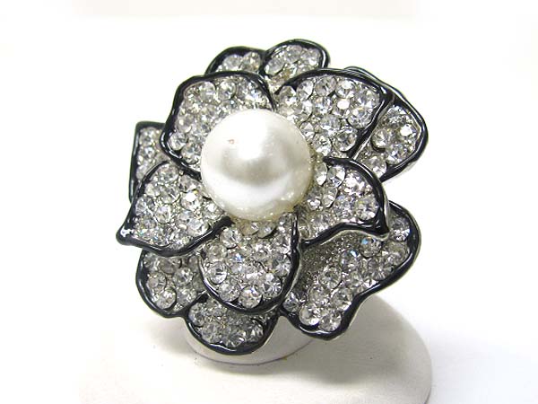 Pearl and crystal stud flower stretch ring