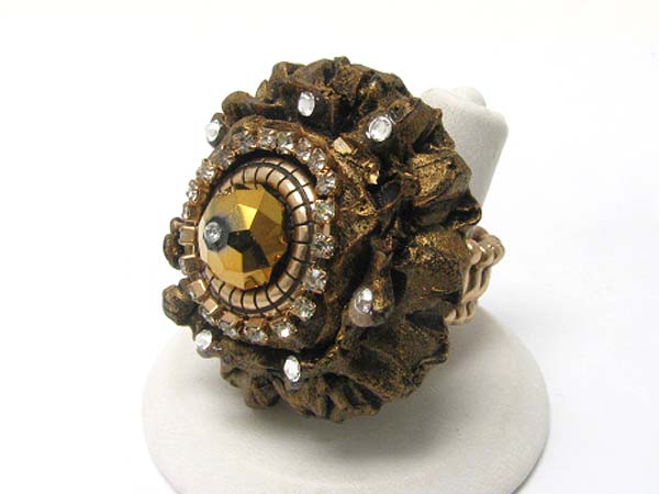 Crystal facet beads mixed round design stretch ring