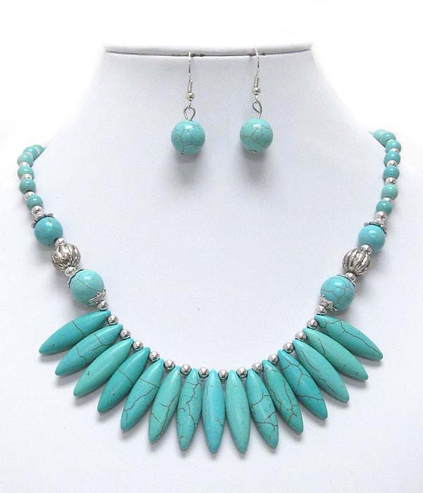 Multi arrowhead turquoise drop necklace earring set