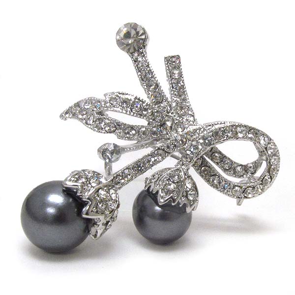 Crystal and pearl deco ribbon or bow pin or brooch