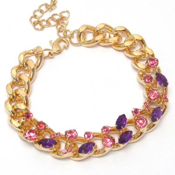 Multi crystal deco on thick chain bracelet