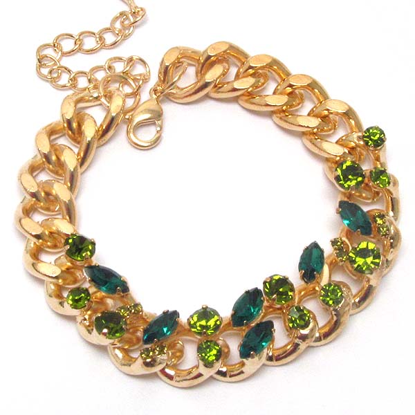 Multi crystal deco on thick chain bracelet