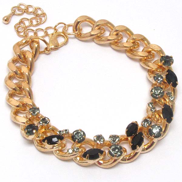 Multi crystal deco on thick chain bracelet