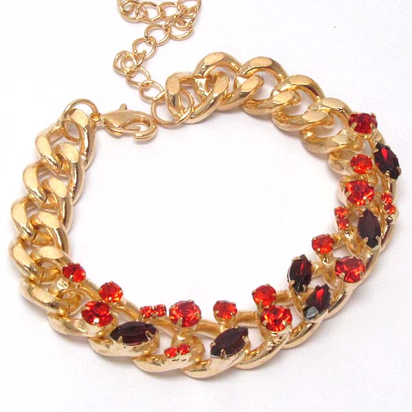 Multi crystal deco on thick chain bracelet