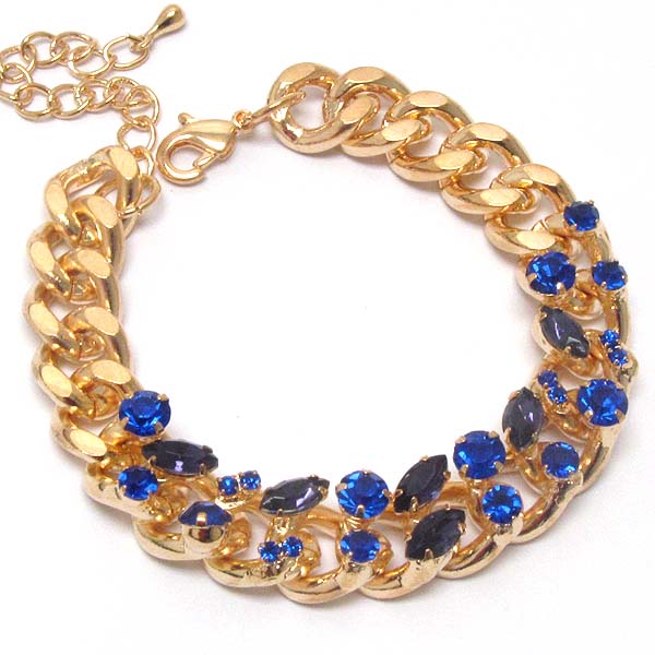 Multi crystal deco on thick chain bracelet