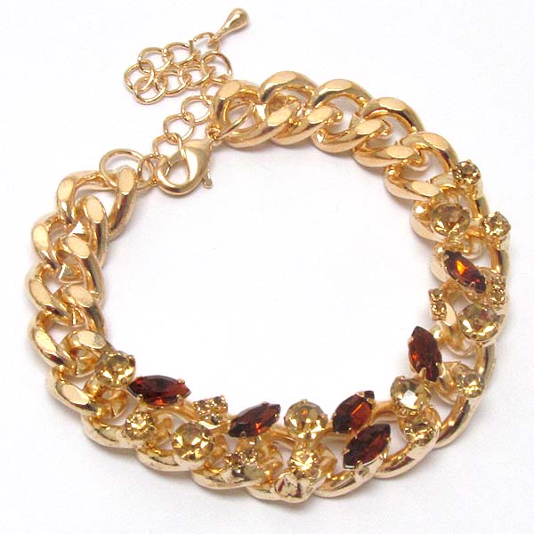 Multi crystal deco on thick chain bracelet