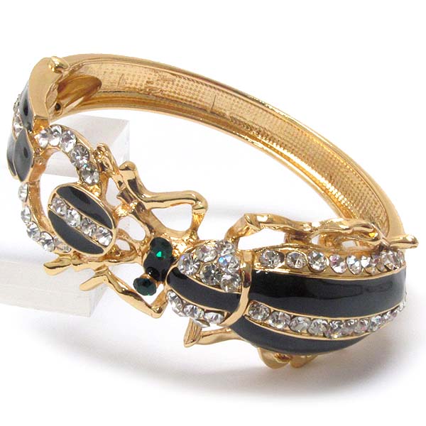 Crystal and epoxy deco bug hinge bangle bracelet