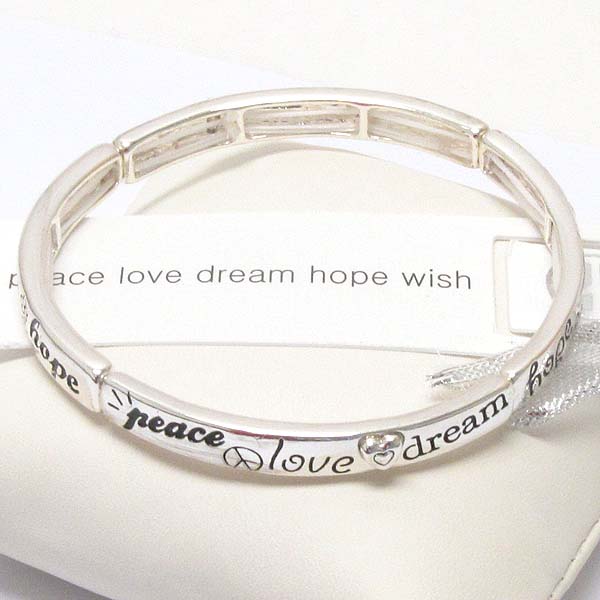 Inspiration message stretch bracelet - peace love dream hope wish - bookmark included