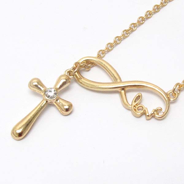 Crystal deco cross and love infinite pendant necklace