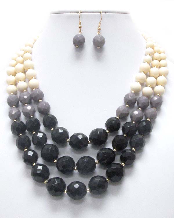 Chunky multi facet acrylic stone mis 3 layered chain drop necklace earring set