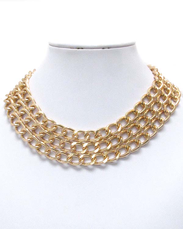 Three layered metal chain chocker necklace